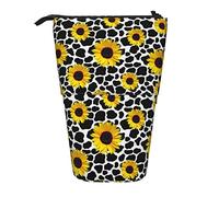 Estuche telescópico con diseño de vaca de girasol, estuche para lápices con cremallera para oficina y escuela