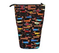 Estuche telescópico con estampado de perro salchicha con texto en inglés "I Love My Dog", bolsa de papelería, soporte retráctil para bolígrafos con cremallera, Black, Talla única, Art Eeco