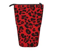 Estuche telescópico con estampado de piel de vacuno rojo y marrón para bolígrafos, estuche de papelería, bolsa transformadora retráctil de pie, Patrón de leopardo rojo, Talla única, Estilo europeo y