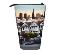 Estuche telescópico con estampado retro escocés para lápices, estuche de papelería, bolsa transformadora retráctil de pie, San Francisco, Talla única, Estilo europeo y americano