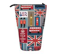 Estuche telescópico de pie con estampado de símbolos de Inglaterra, bonito estuche para lápices, estuche de papelería, estuche para cosméticos, Black, Talla única, Organizador de bolsas