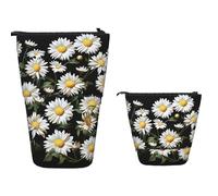 Estuche telescópico de pie de gran capacidad con patrón de zarigüeya, estuche retráctil para lápices, organizador portátil, bolsa de maquillaje para suministros de oficina, margarita, Talla única