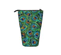Estuche telescópico de tela verde con diseño de pavo real