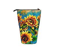 Estuche telescópico para lápices con diseño de girasol, elegante, hermoso y de pie