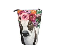Estuche telescópico para lápices con diseño de vaca marrón de acuarela con flores de vaca