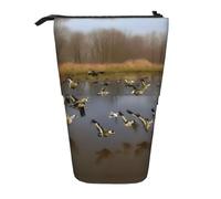 Estuche telescópico para lápices con estampado de patos salvajes voladores de caza, bolsa de maquillaje, estuche de almacenamiento, Black, Talla única