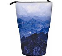 Estuche telescópico para lápices de montaña, caja de almacenamiento para bolígrafos con cierre de cremallera para mujeres, hombres, niños, niñas, rocas, naturaleza, colina, pico, cielo, nubes, niebla