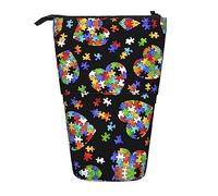 Estuche telescópico para lápices de pie con diseño de corazón para concienciación sobre el autismo, estuche para lápices, bolsa de maquillaje y cosméticos