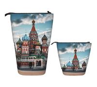 Estuche telescópico para lápices, diseño de catedral de San Basilio rojo en Moscú, soporte para bolígrafos, estuche desplegable para lápices, bolsa de cosméticos de pie, bolsa de maquillaje de viaje