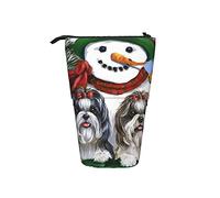 Estuche telescópico para lápices, diseño de muñeco de nieve de Navidad Shih Tzu, con soporte para lápices con cremallera, bolsa de maquillaje para lápices