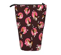 Estuche telescópico para lápices, diseño sin costuras, con bonito soporte plano para cachorros Beagle con cremallera, bolsa de maquillaje, bolsa para lápices