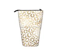 Estuche telescópico para lápices, elegante soporte de guepardo de leopardo dorado y blanco con cremallera, bolsa de maquillaje para lápices