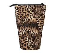 Estuche telescópico para lápices, estuche de papelería, estuche para lápices de pie, para escuela, oficina, mármol mixto marrón, Patrón de leopardo1, Talla única