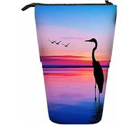 Estuche telescópico para lápices, papelería, bolígrafos, caja de almacenamiento con cierre de cremallera para mujeres, hombres, niños, niñas, naturaleza, pájaro, río, sol, lago, amanecer, cielo, hori