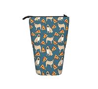 Estuche telescópico para lápices, pizza, comida de perro pug, soporte azul para lápices con cremallera, bolsa de maquillaje, bolsa para lápices