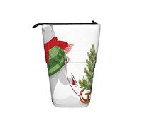 Estuche telescópico portátil con diseño de paisaje navideño con árbol de Navidad y muñeco de nieve con caja de regalo, luna y silueta de Papá Noel volando en un trineo, Color 9, Talla única, Estuche