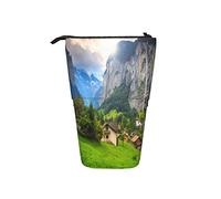 Estuche telescópico portátil con diseño de paisaje navideño con árbol de Navidad y muñeco de nieve con caja de regalo, luna y la silueta de Papá Noel volando en un trineo, color 4, Talla única,