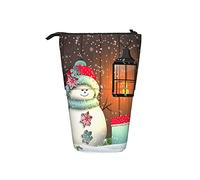 Estuche telescópico portátil con diseño de paisaje navideño con árbol de Navidad y muñeco de nieve con caja de regalo, luna y silueta de Papá Noel volando en un trineo, color 7, Talla única, Estuche