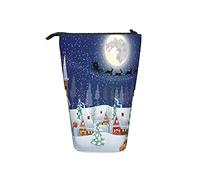Estuche telescópico portátil con diseño de paisaje navideño con árbol de Navidad y muñeco de nieve con caja de regalo, luna y la silueta de Papá Noel volando en un trineo, color 6, Talla única,