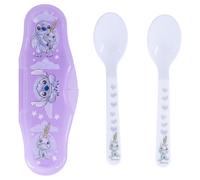 DISNEY BABY Lilo & Stitch - Juego de 2 cucharas con caja de transporte - Cuchara para niños - Juego de 2 cucharas portátiles de plástico para picnic, escuela o uso diario, sin BPA