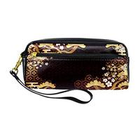 Estuche tradicional japonés con patrón de flores de árbol para lápices, bolsa de piel sintética con cremallera para niños y niñas, suministros escolares y de oficina
