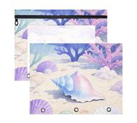 Estuche transparente con ventana de 3 anillas para cartas de papel A4, paquete de 2 unidades, para estudiantes, clase de ensueño, concha subacuática, color morado coral