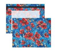 Estuche transparente para lápices con ventana para papel A4, carta, paquete de 2 unidades, estudiantes, oficina, muchas flores rojas sobre un fondo azul