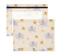 Estuche transparente para lápices de 3 anillas, gran capacidad para oficina, escuela, 2 unidades, bonito diseño de pulpo y estrella de mar