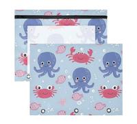 Estuche transparente para lápices de 3 anillas, gran capacidad para oficina, escuela, 2 unidades, diseño de pulpo, cangrejo y peces