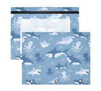 Estuche transparente para lápices de 3 anillas, gran capacidad para oficina, escuela, 2 unidades, diseño de pulpo y tiburón