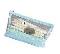 Estuche transparente resistente al agua, gran capacidad, organizador de bolígrafos, bolsas de maquillaje de viaje para estudiantes, organizador portátil de suministros escolares, Pregunta gatito