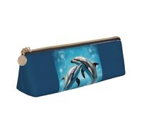 Estuche triangular con estampado de delfines en amor, gran capacidad, organizador de papelería, bolsa de suministros de viaje