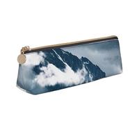 Estuche triangular con estampado de paisaje con montañas y nubes, organizador de papelería de gran capacidad, elegante bolsa para bolígrafos