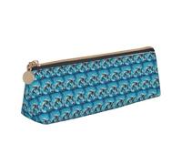 Estuche triangular de cuero con estampado de delfines en amor, con bolsa para bolígrafos con cremallera, para niños y niñas, para el trabajo y la escuela, White, Talla única, Neceser de maquillaje