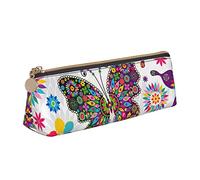 Estuche triangular de cuero con estampado de mariposas y flores de primavera, bolsa de papelería escolar, estuche para lápices para adolescentes
