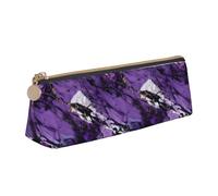 Estuche triangular de cuero con estampado de mármol morado con bolsa para bolígrafos con cremallera para niños y niñas, para el trabajo y la escuela, White, Talla única, Neceser de maquillaje