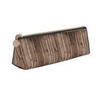 Estuche triangular de cuero con impresión de grano de madera con bolsa para bolígrafos para niños y niñas, para el trabajo y la escuela, White, Talla única, Neceser de maquillaje