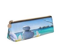 Estuche triangular de piel sintética con estampado de flores tropicales y piedras zen, bolsa de papelería escolar, bolsa de lápices para niños y niñas y adolescentes