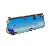 Estuche triangular de piel sintética con estampado de globo de aire caliente, bolsa de papelería escolar, bolsa de lápices para niños y niñas y adolescentes
