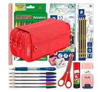 Estuche Triple ColePack Pro Officebox Rojo Coral con Material Escolar Incluido