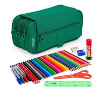Estuche Triple de Cremalleras ColePack Eco con Material Escolar Incluido Verde