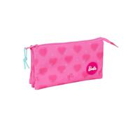 SAFTA Barbie Corazones - Portatodo Triple, Estuche Infantil, Estuche Niño, Ideal para Niños en Edad Escolar, Cómodo y Versátil, Calidad y Resistencia, 22x3x12 cm