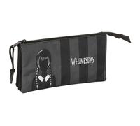 Safta Wednesday - Portatodo Triple, Estuche Infantil, Estuche Niño, Ideal para Niños en Edad Escolar, Cómodo y Versátil, Calidad y Resistencia, 22x3x12 cm, Color Negro
