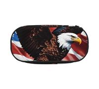 Estuche unisex con diseño de águila con bandera de Estados Unidos, diseño compacto para lápices, artículos pequeños, cremallera de doble cabeza, Black, Talla única, Neceser de maquillaje