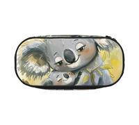 Estuche unisex con estampado de koala con texto en inglés "Mom and Baby", diseño compacto para lápices, objetos pequeños, cremallera de doble cabeza, Black, Talla única, Neceser de maquillaje