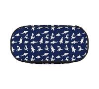 Estuche unisex con estampado de tiburón con varios gestos, diseño compacto para lápices, artículos pequeños, cremallera de doble cabeza, Black, Talla única, Neceser de maquillaje