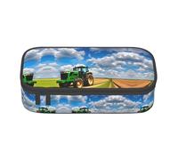 Estuche versátil con diseño de tractor bajo cielo azul y nubes blancas y organizador de gran capacidad, estuche para lápices para uso en la oficina, Black, Talla única, Funda para llave