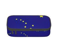 Estuche versátil con estampado de la bandera del estado de Alaska, estuche organizador de gran capacidad, estuche para lápices para uso en la oficina, Black, Talla única, Funda para llave