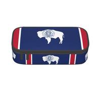 Estuche versátil con estampado de la bandera del estado de Wyoming, estuche organizador de gran capacidad, estuche para lápices para uso en la oficina, Black, Talla única, Funda para llave