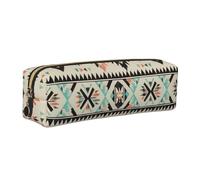 Estuche vintage azteca bohemio para niños y niñas, estuche de cuero étnico para la escuela, oficina, viajes, organizador portátil de papelería, bolsa de maquillaje, Cremallera dorada, Neceser